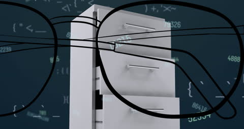 Digital Data Processing Over Filing Cabinet and Glasses