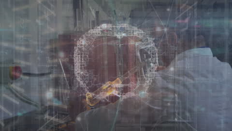 Caucasian Scientist Analyzing Brain Data with Advanced Tech Overlay