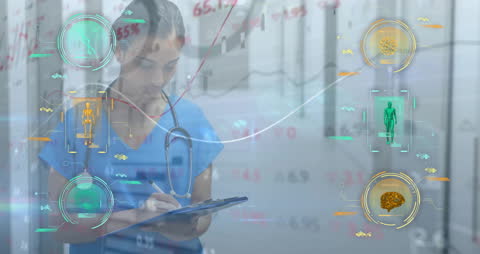 Medical Professional Analyzing Healthcare Data with Digital Interface