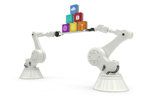 transparent robots holding 3d computer icons illustration - Download Free Stock Videos Pikwizard.com