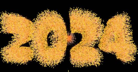 Golden 2024 with new year fireworks display