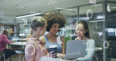 Diverse colleagues engaging with financial analytics in modern office