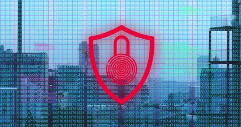 digital security interface overlaying modern cityscape - Download Free Stock Images Pikwizard.com