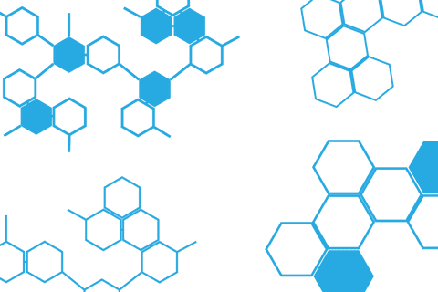 Transparent blue chemical molecular diagrams for scientific design