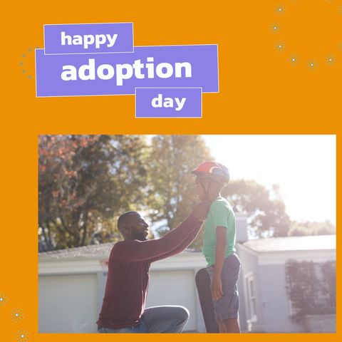 Adoption day celebration with father and son outdoors