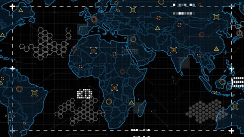 Futuristic World Map with Data and Statistics Overlay