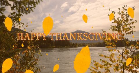 Thanksgiving Greeting with Autumn Leaves and Scenic Landscape - Download Free Stock Images Pikwizard.com