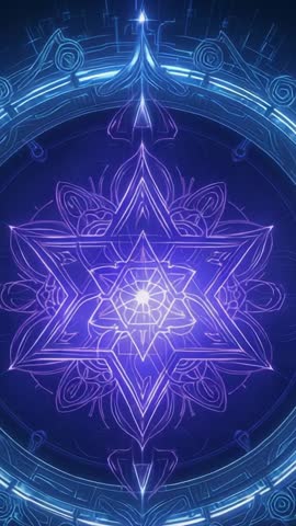 Pulsing Neon Star Mandala Startup Animation with Futuristic Circuit Ring, Vertical Sci-Fi Loop