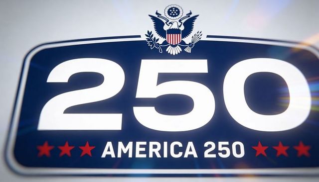 America 250 bold emblem celebrating united states semiquincentennial patriotic badge