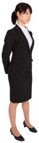 Confident Asian Businesswoman Staring Ahead on Transparent Background