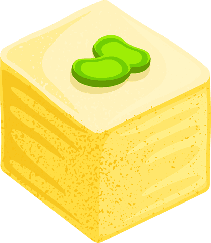 Modern tofu block with green garnish on transparent background