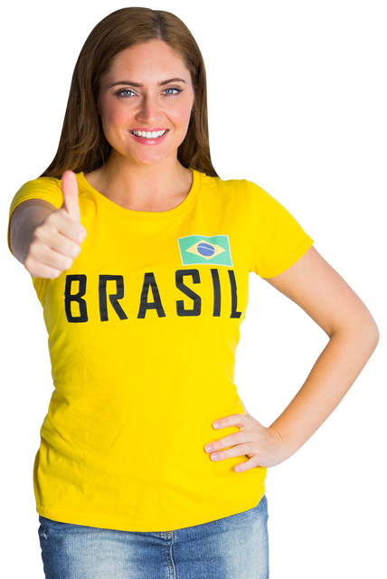 Happy Fan Wearing Brazil T-Shirt Giving Thumbs Up Transparent Background - Download Free Stock Videos Pikwizard.com