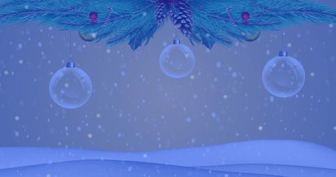 Festive Christmas Baubles and Snowflakes in Winter Wonderland