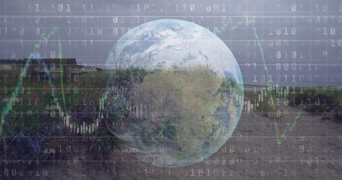 planet earth with data overlay symbolizing nature and economics balance - Download Free Stock Images Pikwizard.com