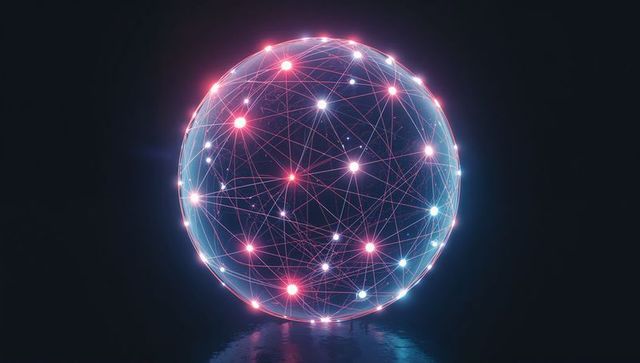 Futuristic Glowing Sphere with Neon Network Connections