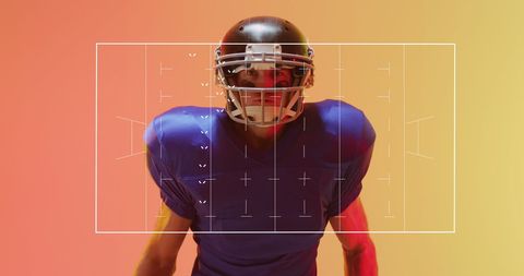 American Football Player with Neon Lights and Digital Overlay