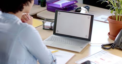 Businesswoman in Casual Office Using Laptop with Copy Space Screen - Download Free Stock Images Pikwizard.com