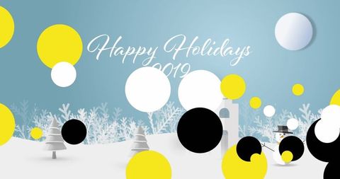 cheerful happy holidays greeting card with snowman and snowy landscape - Download Free Stock Images Pikwizard.com