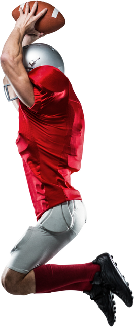 American Football Player in Red Jersey Jumping with Ball Transparent Background - Download Free Stock Videos Pikwizard.com