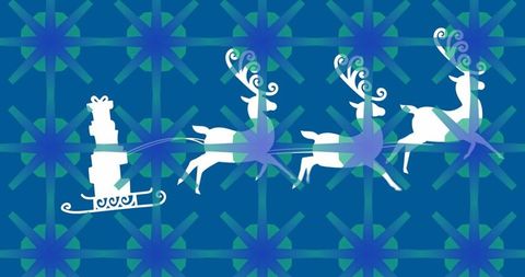 Whimsical Reindeer Silhouettes Pulling Santa's Sleigh with Gift Boxes