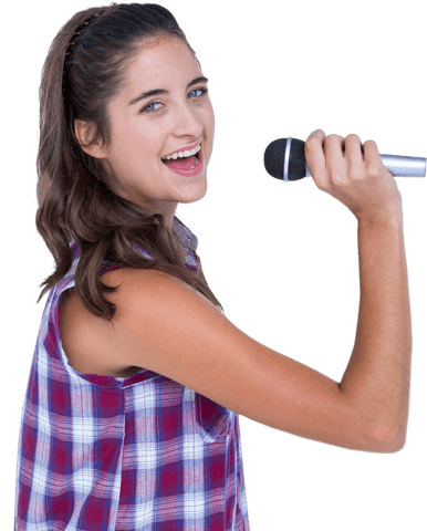 young woman singing with microphone on transparent background - Download Free Stock Videos Pikwizard.com
