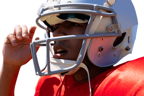 Focused biracial american football player on transparent background