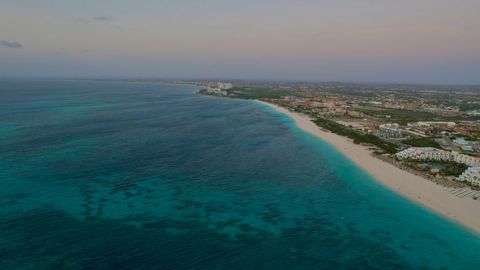 Stunning coastal beach view of aruba at sunset