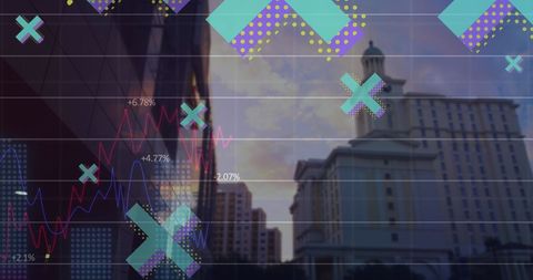 Futuristic financial growth charts and urban skyline