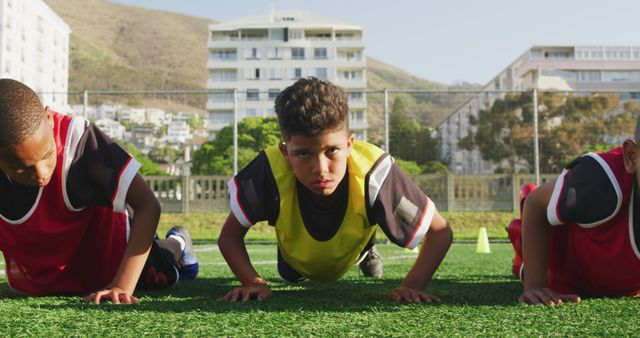 Young Football Players Training Outdoors with Push-Ups - Download Free Stock Images Pikwizard.com