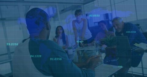 Business Team Collaborating with Global Data Projections