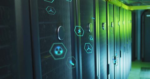 sustainability icons with high-tech server room - Download Free Stock Images Pikwizard.com