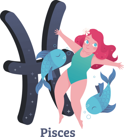 transparent pisces horoscope illustration with woman and fish - Download Free Stock Videos Pikwizard.com