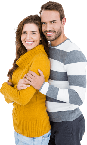 Transparent Young Couple Embracing with Joyful Smiles