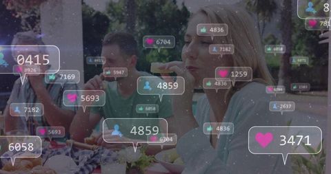 Friends Enjoying Picnic With Engaging Social Media Overlays