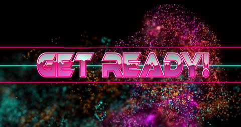 Futuristic Neon Text with Colorful Particle Explosion