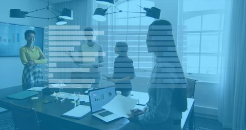 Diverse professionals analyzing financial projections in modern office