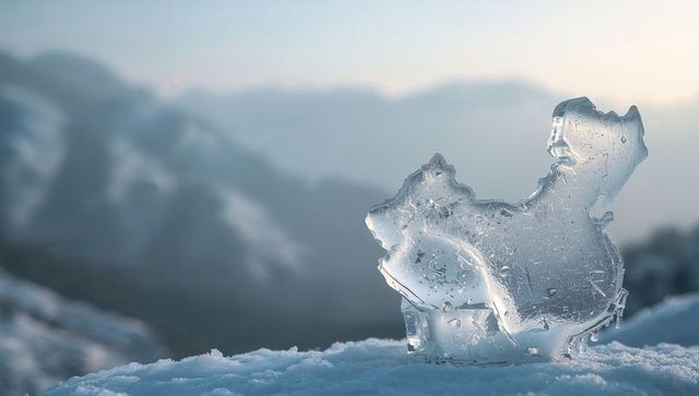 Ice sculpture in shape of china against snowy mountains