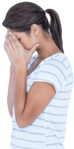 Distraught Woman Facing Sideways Against Transparent Background