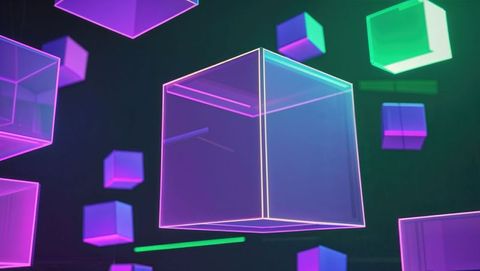 Futuristic neon cubes floating in digital void