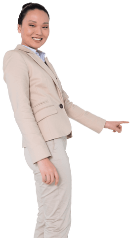 Asian Businesswoman Touching Transparent Screen Isolated