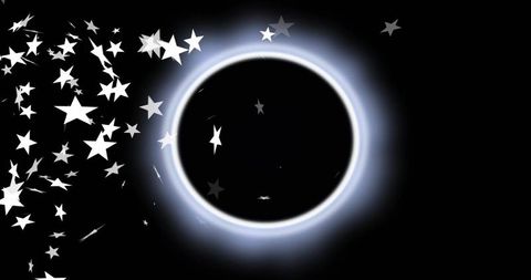Drifting white stars circling dark glowing portal with soft blue halo futuristic abstract