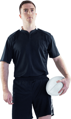 Transparent Rugby Player Holding White Rugby Ball Confidently