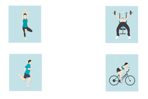 Transparent Illustration of Diverse Exercise Activities on Blue Squares - Download Free Stock Videos Pikwizard.com