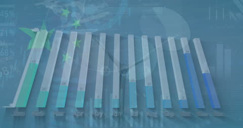 This visual can effectively illustrate concepts in global business analytics and data processing during presentations or reports. Suitabile for use in articles related to data-driven decision-making, and insights on business performance throughout the year. Ideal for technology or financial magazine covers displaying themes of digital transformation and economic trends.