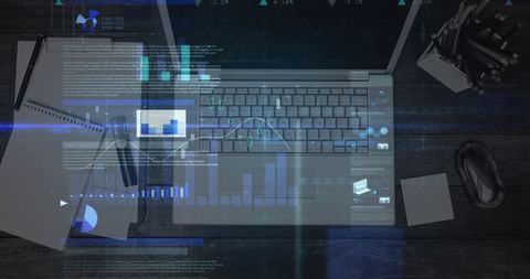 Tech Workspace with Laptop Displaying Graphs and Code - Download Free Stock Images Pikwizard.com