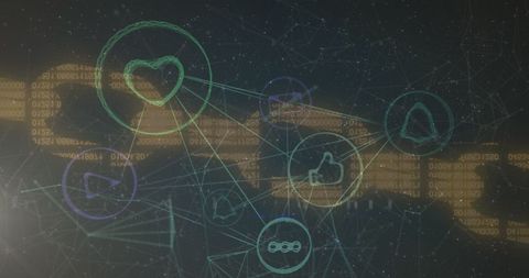 Abstract digital network with social media icons and data streams