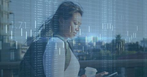 Businesswoman Analyzing Finance Data on Smartphone Outdoors