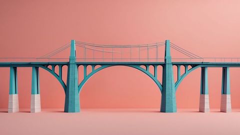 Minimalist teal bridge with three arches and suspension cables, knoxville concept