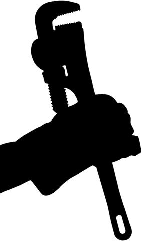 Silhouette of hand with wrench on transparent background