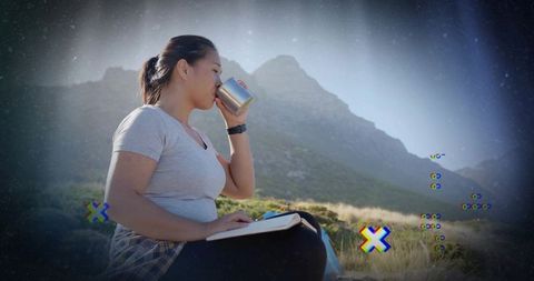 Mountain escape: woman enjoying solitude and creativity while hiking